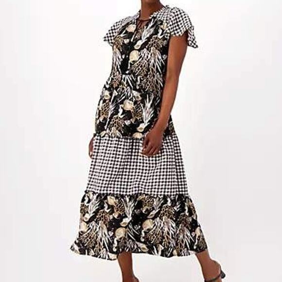 Isaac Mizrahi Live! Regular Bridgehampton Black Printed Tiered Maxi Dress NWT - Picture 1 of 3